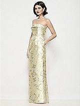 Side View Thumbnail - Butter Yellow Floral Strapless Cuff Neck Floral Satin Maxi Dress with Column Skirt