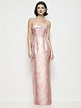 Front View Thumbnail - Bow And Blossom Print Strapless Cuff Neck Floral Satin Maxi Dress with Column Skirt