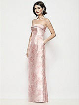 Side View Thumbnail - Bow And Blossom Print Strapless Cuff Neck Floral Satin Maxi Dress with Column Skirt