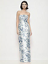 Front View Thumbnail - Cottage Rose Larkspur Strapless Cuff Neck Floral Satin Maxi Dress with Column Skirt