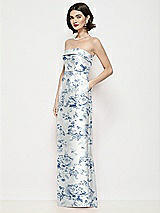 Side View Thumbnail - Cottage Rose Larkspur Strapless Cuff Neck Floral Satin Maxi Dress with Column Skirt