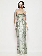 Front View Thumbnail - Sage Cottage Rose Strapless Cuff Neck Floral Satin Maxi Dress with Column Skirt