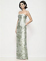 Side View Thumbnail - Sage Cottage Rose Strapless Cuff Neck Floral Satin Maxi Dress with Column Skirt