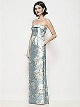 Side View Thumbnail - Porcelain Blue Seraphina Floral Strapless Cuff Neck Floral Satin Maxi Dress with Column Skirt