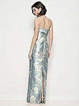 Rear View Thumbnail - Porcelain Blue Seraphina Floral Strapless Cuff Neck Floral Satin Maxi Dress with Column Skirt