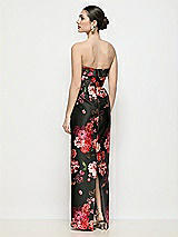 Rear View Thumbnail - Wine Black Multi Strapless Cuff Neck Fleur de Villes Satin Maxi Dress with Column Skirt