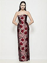 Alt View 1 Thumbnail - Wild Rose Strapless Cuff Neck Wild Rose Brocade Maxi Dress with Column Skirt