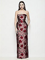 Front View Thumbnail - Wild Rose Strapless Cuff Neck Wild Rose Brocade Maxi Dress with Column Skirt