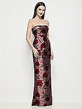 Side View Thumbnail - Wild Rose Strapless Cuff Neck Wild Rose Brocade Maxi Dress with Column Skirt