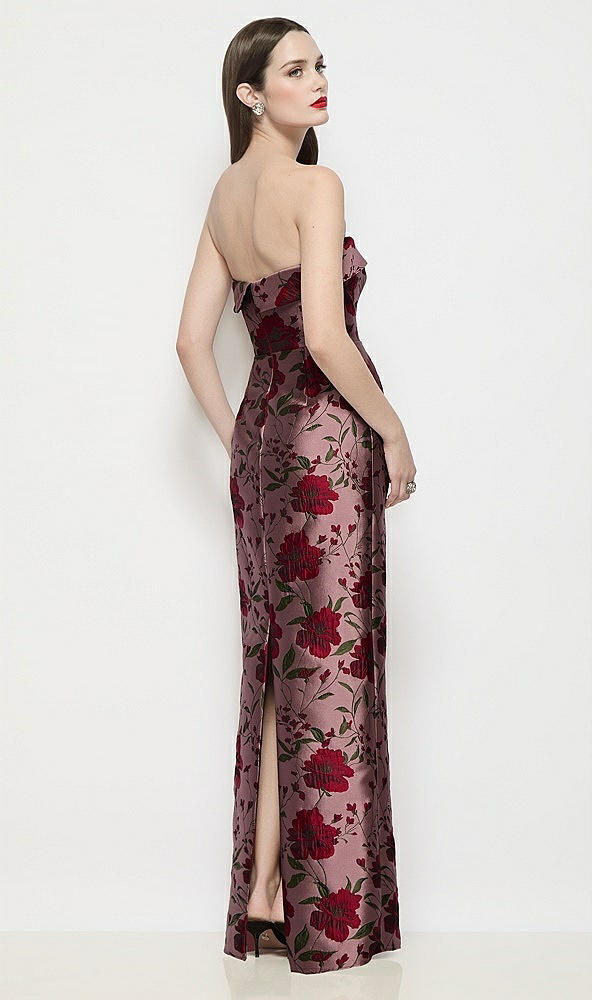 Back View - Wild Rose Strapless Cuff Neck Wild Rose Brocade Maxi Dress with Column Skirt