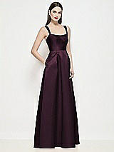 Side View Thumbnail - Deep Plum Shaped Strap Basque Neck Satin Maxi Dress with Pleated Skirt
