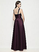 Rear View Thumbnail - Deep Plum Shaped Strap Basque Neck Satin Maxi Dress with Pleated Skirt