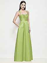 Side View Thumbnail - Mojito Shaped Strap Basque Neck Satin Maxi Dress with Pleated Skirt