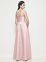 Rear View Thumbnail - Ballet Pink Shaped Strap Basque Neck Satin Maxi Dress with Pleated Skirt