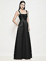 Side View Thumbnail - Black Shaped Strap Basque Neck Satin Maxi Dress with Pleated Skirt