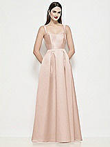 Front View Thumbnail - Cameo Shaped Strap Basque Neck Satin Maxi Dress with Pleated Skirt