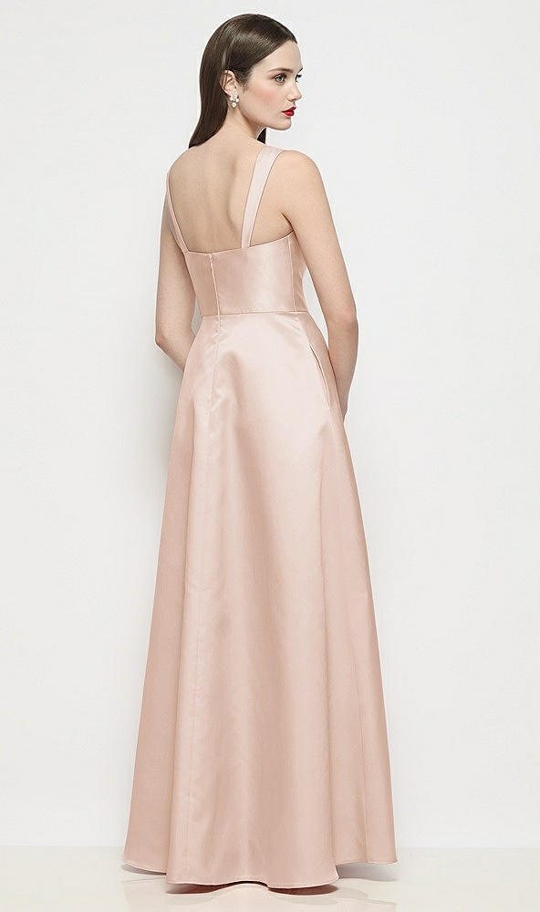 Back View - Cameo Shaped Strap Basque Neck Satin Maxi Dress with Pleated Skirt