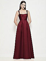 Front View Thumbnail - Cabernet Shaped Strap Basque Neck Satin Maxi Dress with Pleated Skirt