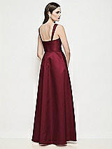 Rear View Thumbnail - Cabernet Shaped Strap Basque Neck Satin Maxi Dress with Pleated Skirt