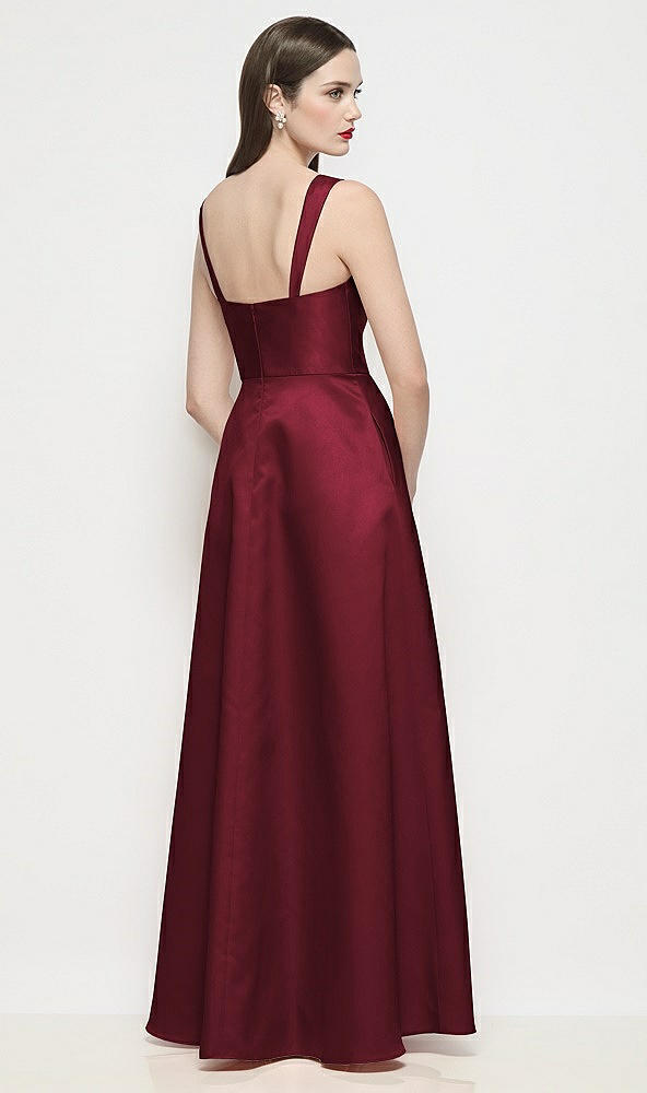 Back View - Cabernet Shaped Strap Basque Neck Satin Maxi Dress with Pleated Skirt