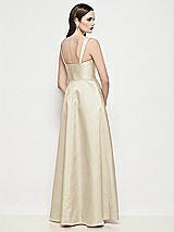 Rear View Thumbnail - Champagne Shaped Strap Basque Neck Satin Maxi Dress with Pleated Skirt