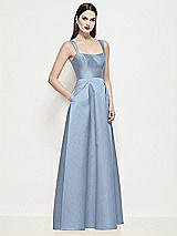 Side View Thumbnail - Cloudy Shaped Strap Basque Neck Satin Maxi Dress with Pleated Skirt