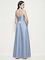 Rear View Thumbnail - Cloudy Shaped Strap Basque Neck Satin Maxi Dress with Pleated Skirt