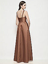 Rear View Thumbnail - Cognac Shaped Strap Basque Neck Satin Maxi Dress with Pleated Skirt