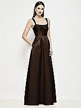 Side View Thumbnail - Espresso Shaped Strap Basque Neck Satin Maxi Dress with Pleated Skirt