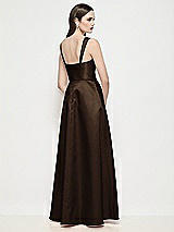 Rear View Thumbnail - Espresso Shaped Strap Basque Neck Satin Maxi Dress with Pleated Skirt