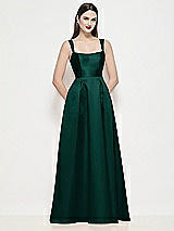 Front View Thumbnail - Evergreen Shaped Strap Basque Neck Satin Maxi Dress with Pleated Skirt