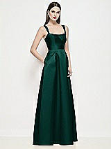 Side View Thumbnail - Evergreen Shaped Strap Basque Neck Satin Maxi Dress with Pleated Skirt