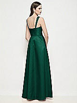 Rear View Thumbnail - Hunter Green Shaped Strap Basque Neck Satin Maxi Dress with Pleated Skirt