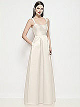 Side View Thumbnail - Ivory Shaped Strap Basque Neck Satin Maxi Dress with Pleated Skirt