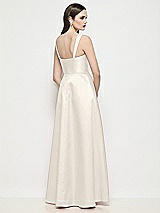 Rear View Thumbnail - Ivory Shaped Strap Basque Neck Satin Maxi Dress with Pleated Skirt