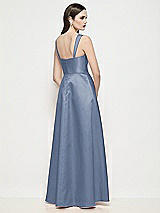 Rear View Thumbnail - Larkspur Blue Shaped Strap Basque Neck Satin Maxi Dress with Pleated Skirt