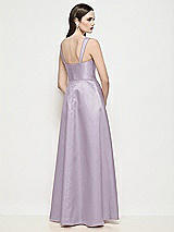Rear View Thumbnail - Lilac Haze Shaped Strap Basque Neck Satin Maxi Dress with Pleated Skirt