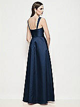 Rear View Thumbnail - Midnight Navy Shaped Strap Basque Neck Satin Maxi Dress with Pleated Skirt