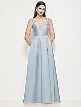 Front View Thumbnail - Mist Shaped Strap Basque Neck Satin Maxi Dress with Pleated Skirt