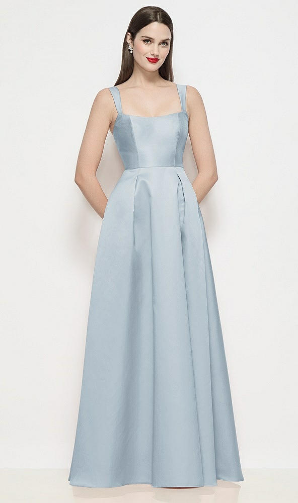 Front View - Mist Shaped Strap Basque Neck Satin Maxi Dress with Pleated Skirt