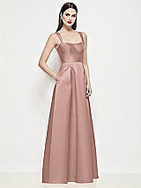 Side View Thumbnail - Neu Nude Shaped Strap Basque Neck Satin Maxi Dress with Pleated Skirt