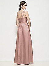 Rear View Thumbnail - Neu Nude Shaped Strap Basque Neck Satin Maxi Dress with Pleated Skirt