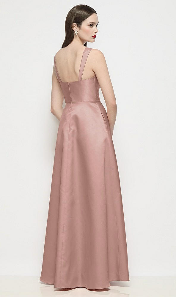 Back View - Neu Nude Shaped Strap Basque Neck Satin Maxi Dress with Pleated Skirt