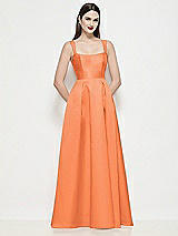 Front View Thumbnail - Portofino Orange Shaped Strap Basque Neck Satin Maxi Dress with Pleated Skirt