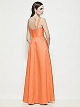 Rear View Thumbnail - Portofino Orange Shaped Strap Basque Neck Satin Maxi Dress with Pleated Skirt