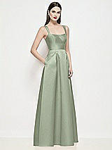 Side View Thumbnail - Sage Shaped Strap Basque Neck Satin Maxi Dress with Pleated Skirt