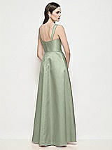 Rear View Thumbnail - Sage Shaped Strap Basque Neck Satin Maxi Dress with Pleated Skirt