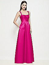 Side View Thumbnail - Think Pink Shaped Strap Basque Neck Satin Maxi Dress with Pleated Skirt