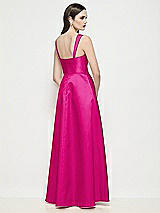 Rear View Thumbnail - Think Pink Shaped Strap Basque Neck Satin Maxi Dress with Pleated Skirt