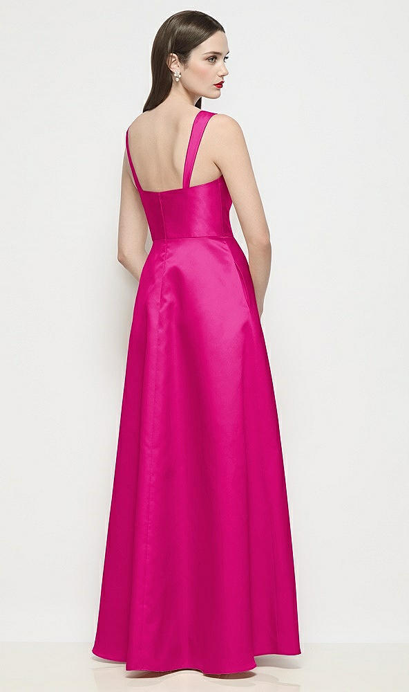 Back View - Think Pink Shaped Strap Basque Neck Satin Maxi Dress with Pleated Skirt